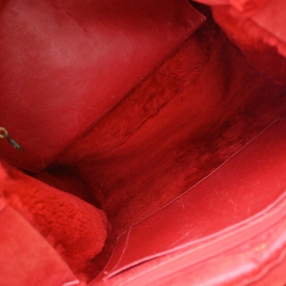 CHANEL CC Logo Hand Tote Bag Suede Shearling Fur Red GHW France 86KA838 - Picture 10 of 15